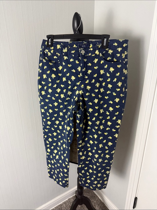 Charter Club Pants - Charter Club Navy Bristol Capri Jeans with Yellow Lemon Print size 10